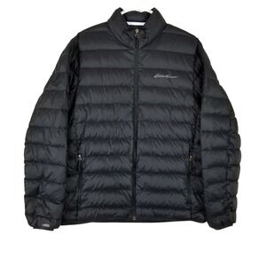 Eddie Bauer EB650 Mens Down Puffer Jacket Black Full Zip Pockets Large L